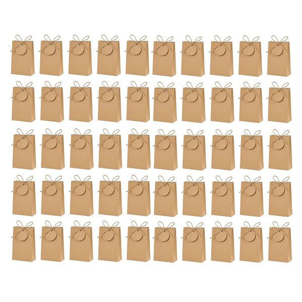 50 Pcs Kraft Paper Gift Box with Ribbon Tag Candy Packaging Bag White