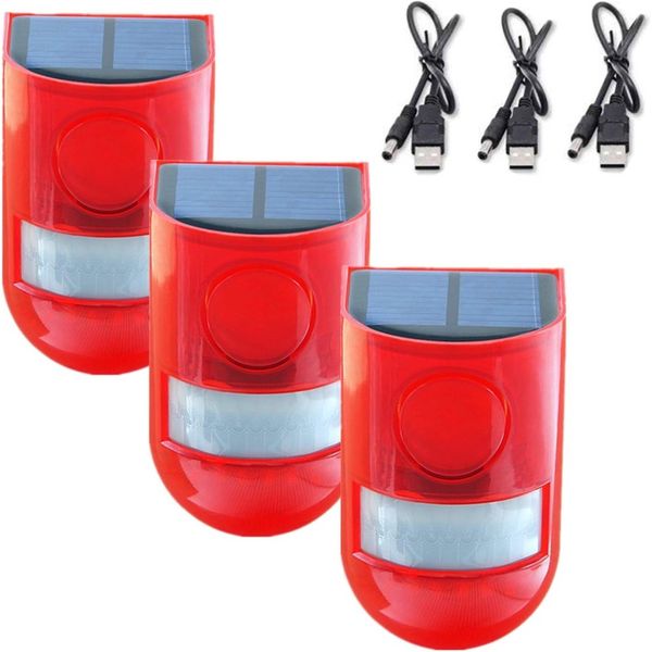 Solar Sound and Light Alarm Warning Safety Alarm - 3PCS