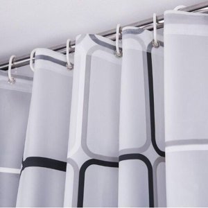 Square Print Shower Curtain With 12pcs Hook