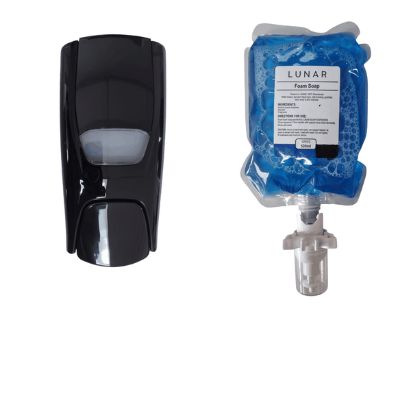 500ml Sierra Black Manual Soap Dispenser &amp; 500ml Lunar Foam Soap Combo