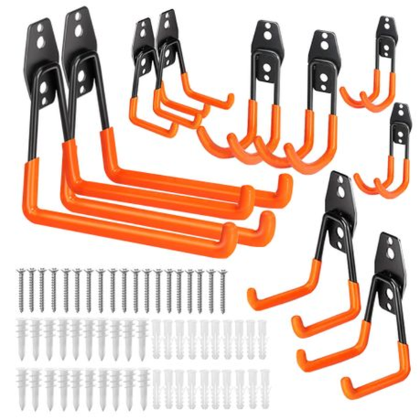 Utility Steel Wall Mount Heavy Duty Garage Hooks - Orange - 10 Pack