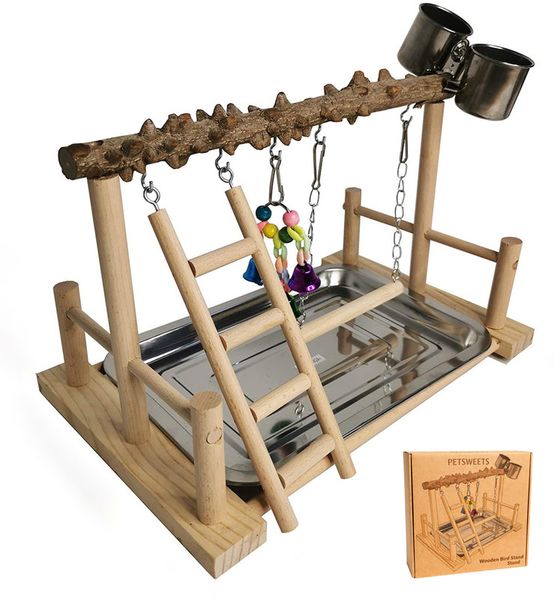Wooden Bird Stand Parrot Playstand Budgie Toys Swing Exercise