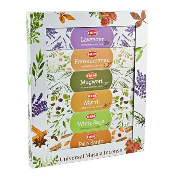 HEM - Gift Box with 6-Packs of Premium Incense Sticks &amp; Incense Burner - 15g x6