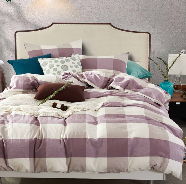 Linen-Boutique Washed Cotton Duvet Set 4 Pieces - Stripes RosyBrownThistle
