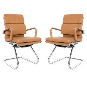 Classic PU Cushion Visitor Office Chairs - Set of 2 Per Box - Camel