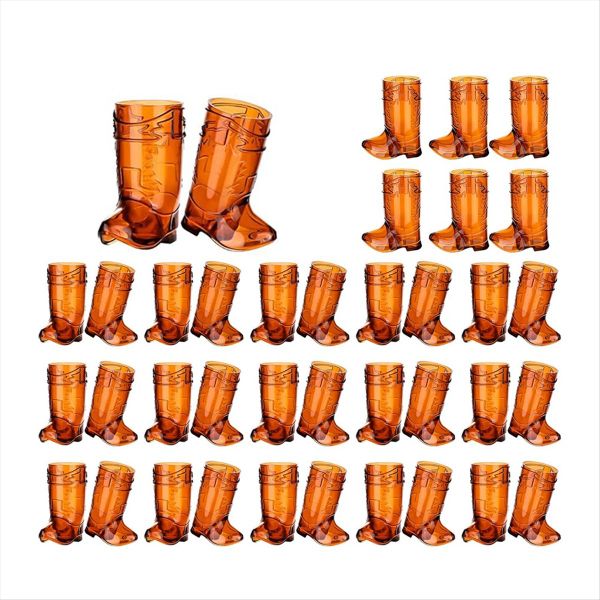 36 Pieces 1 Oz Clear Cowboy Glasses Mini Cowboy Brown