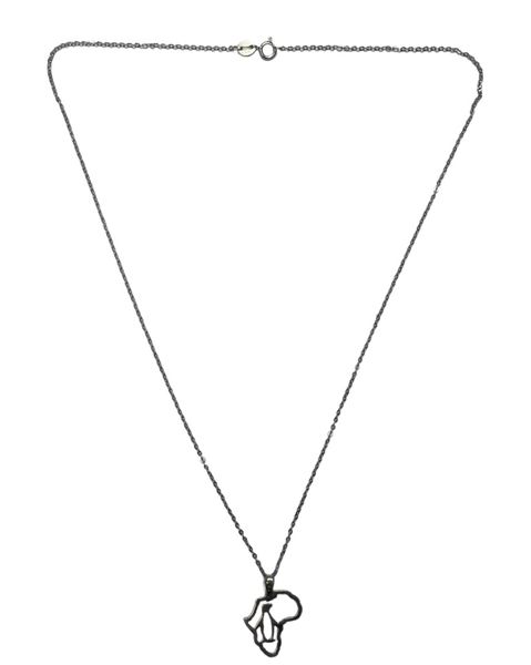 Sterling Silver Africa Map Design Pendant Necklace with Penguin Charm