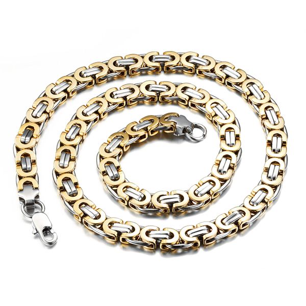 Men's Gold and Silver Byzantine Necklace - NL-GL330-57-GO-S