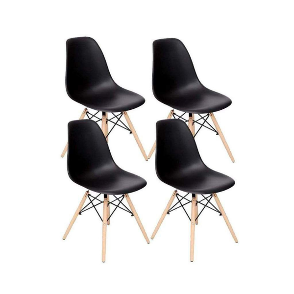 Wooden Leg Black Cafe Chair set of (Four)