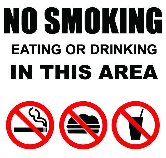 No Smoking, Eating Or Drinking In This Area 29x29cm Sign - 10 Pack.