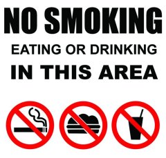 No Smoking, Eating Or Drinking In This Area 19x19cm Sign - 10 Pack.