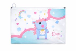 A4 Cute Unicorn Zip Document Pouch - Frosted Plastic Zipper Folder-12 Pack