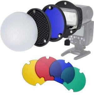 Triopo Flash Light Modifier Kit with Diffuser Ball &amp; Honeycombs Reflector