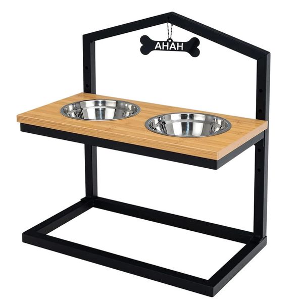 Pet Bowl Rack,9"-17" Elevated Pet Feeder with 2 Stainless Steel Bowl -Beige