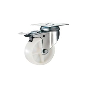 Tradequip - White Polypropylene Castor Top Plate Swivel with Brake 125mm