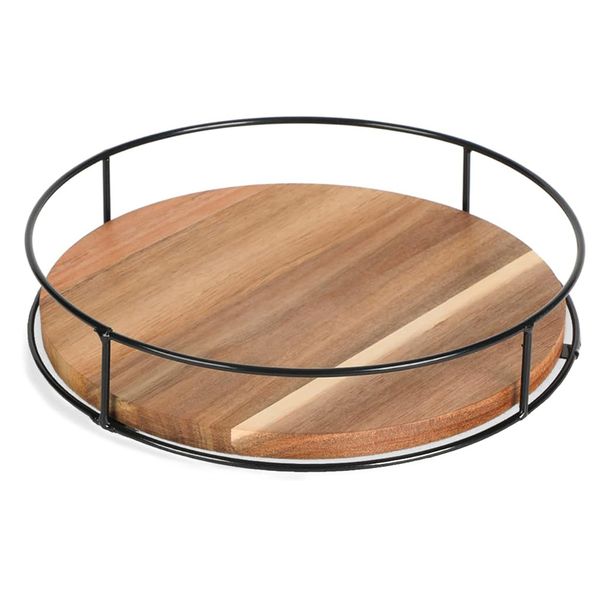 Chenshia Lazy Susan Countertop Turnable Acacia Wood Storage Organiser