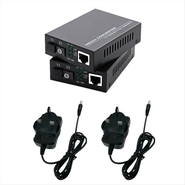1Pair Fiber Transceiver 100Mbps 20Km Single Mode Single Fiber Uk Plug