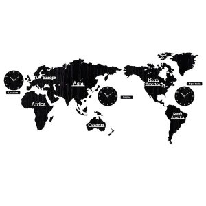 DIY 3D Wooden World map Wall Clock (Black)