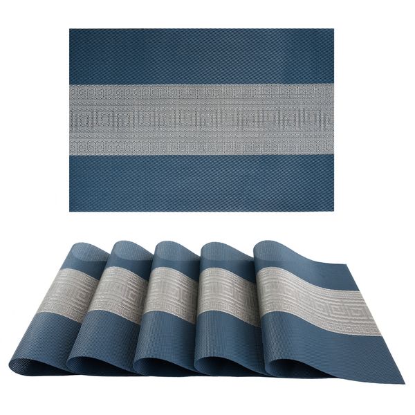 Creative Deco Set of 6 PVC Moroccan Inspired Placemats - Glacier Blue
