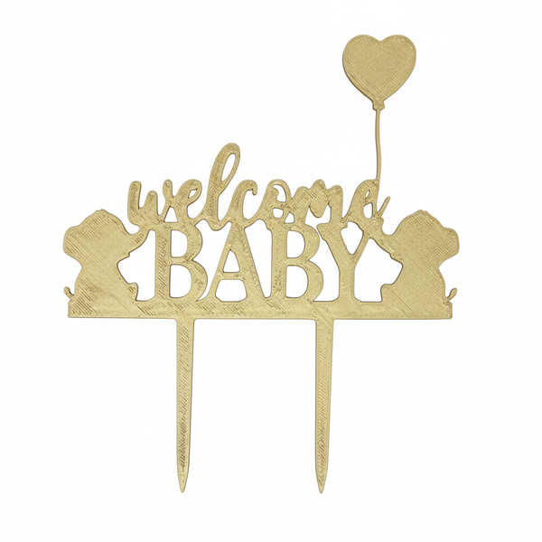 Welcome Baby Cake Topper - Gold - 15cm Wide | Baby Shower Cake Decoration