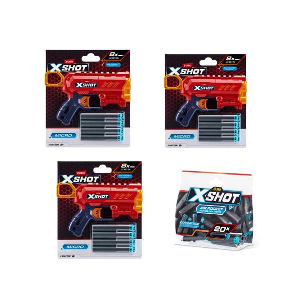 X-Shot Excel Series Micro 2.0 - 8 Darts - (3 Pack + 20 Darts)