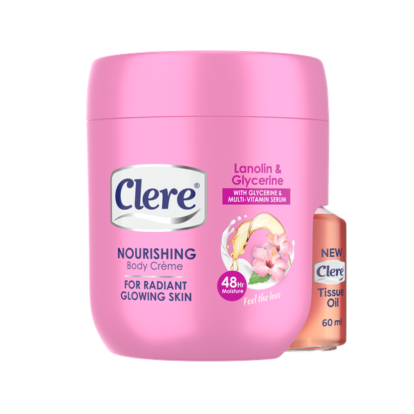 Clere Body Creme Lanolin &amp; Glycerine 400ml &amp; Clere Tissue Oil 60ml 2-in-1