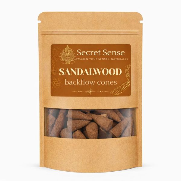 Secret Sense Sandalwood Backflow Incense Cones - Pack of 20