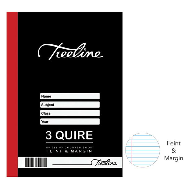 3 Quire A4 288 pg Hard Cover Book - Feint &amp; Margin