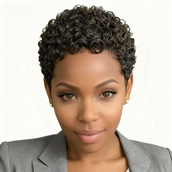 Black In Wear And Go Short Afro Pixie Curls Wig