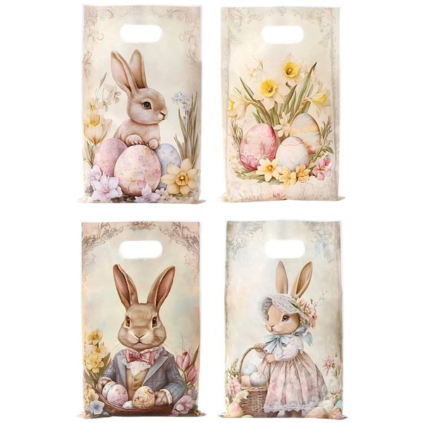 50 Piece - Easter Bunny &amp; Egg Gift Bags - Pastel Spring Design Party Bags