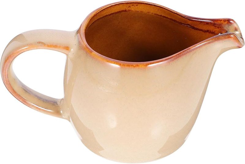 Ceramic Milk Pitcher Handle Spout Brown Scale Pattern Home