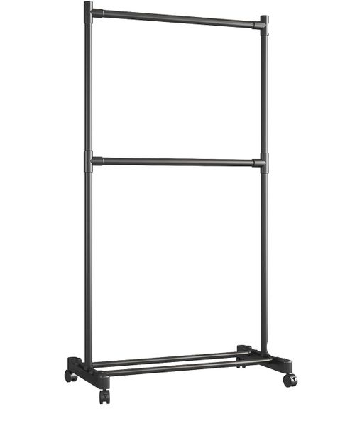 Adjustable Double-Bar Clothing Rack - Heavy-Duty Steel Frame with Wheels