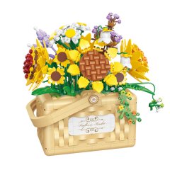 Building Block Set - Sunflower Basket with Fairy Lights - 1295 Pieces