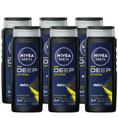 NIVEA MEN Deep Extreme 3in1 Shower Gel, MaxxTech, 6 x 500ml