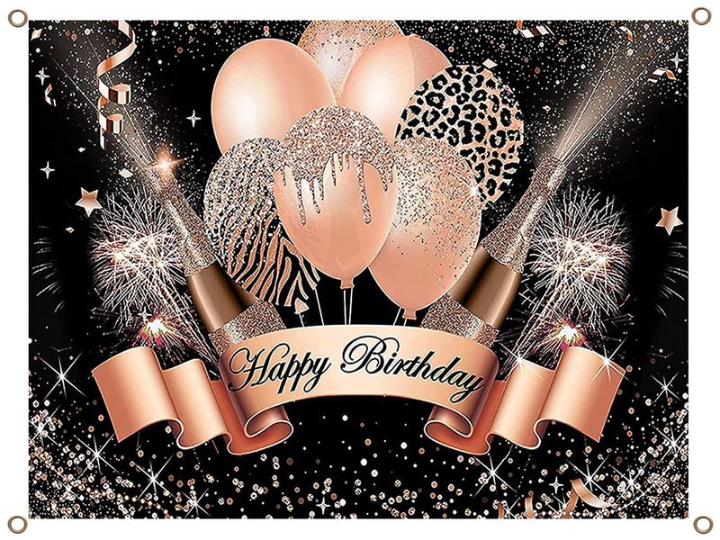Happy Birthday Banner PVC Rose Gold and Black 1.3MX900MM