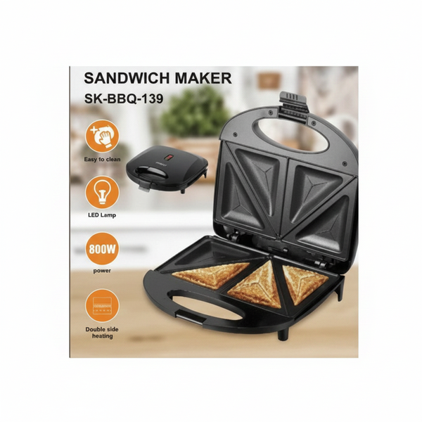 Sokany 750W Sandwich Maker with Non-Stick Surface and Grilling Function