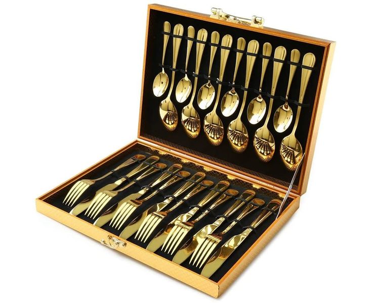 Spoon, Fork, and Knife Set - Brief Case Gold - 24 Piece