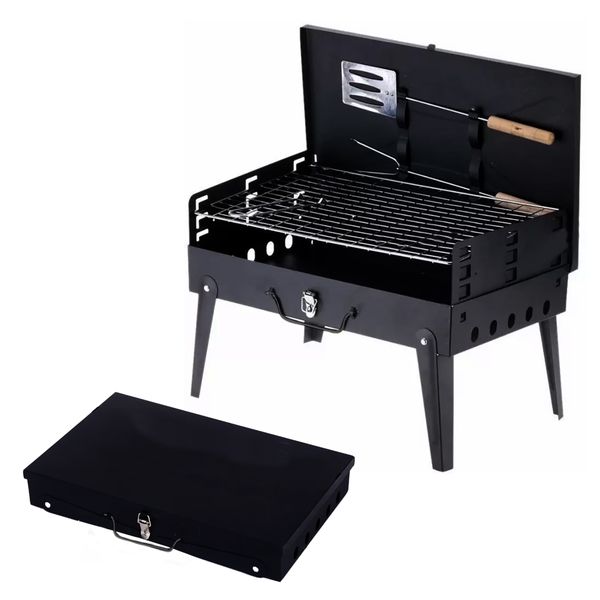 42x26x22cm Folding Combination Braai Stand with Utensils &amp; Mesh FX-8452