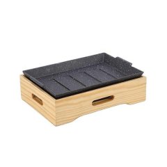 Deal's Rectangular Sizzling Plate with Wooden Base