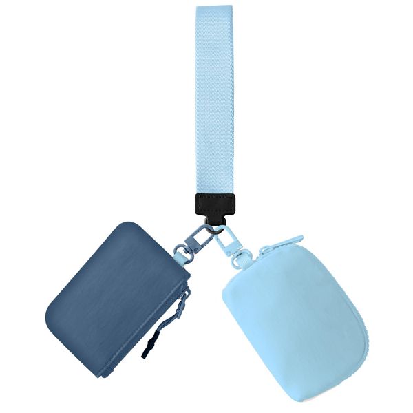 Dual Pouch Wristlet Keychain Wallets with 2 Detachable Zipper Coin Purse