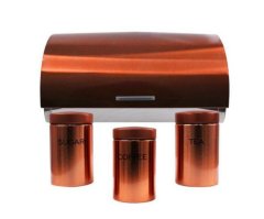 Dream World Stainless Steel Bread Bin &amp; Matching 3 Piece Canister Set Maroo