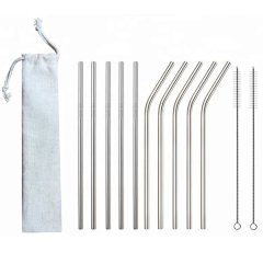 Reusable Stainless Steel Drinking Straws - 12 Piece Set