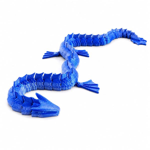 Articulated Water Dragon Toy - 53cm Flexible Dragon Figure Blue &amp; Silver