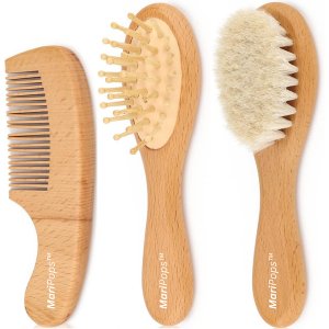 MariPops Baby/Toddler Hairbrush Set - Wool Brush, Massager &amp; Comb - Organic