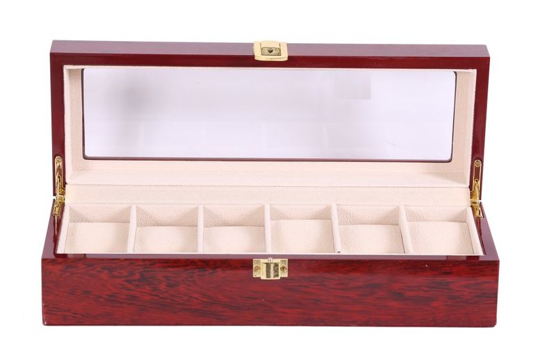 Wooden Jewellery Watch Display Case Box Organizer - 12 Slot - Cherry Wood