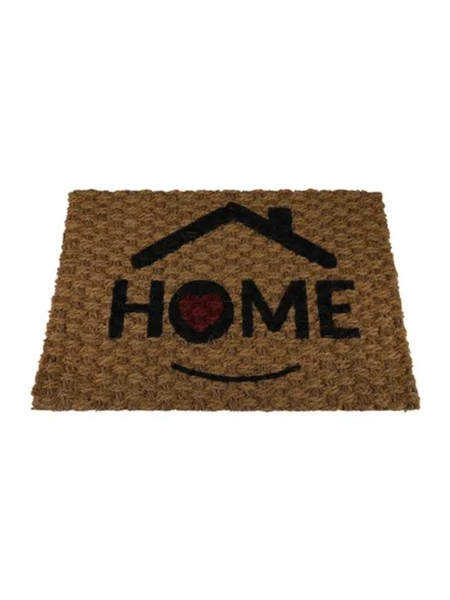 40 x 60cm "Home" Coir Doormat Natural Fibre Welcome Mat with Heart Design