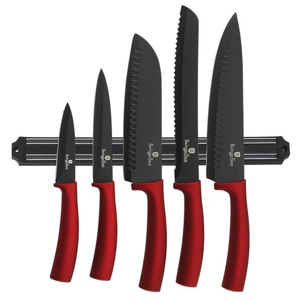 Berlinger Haus 6 Piece Knife Set with Magnetic Hanger - Burgundy