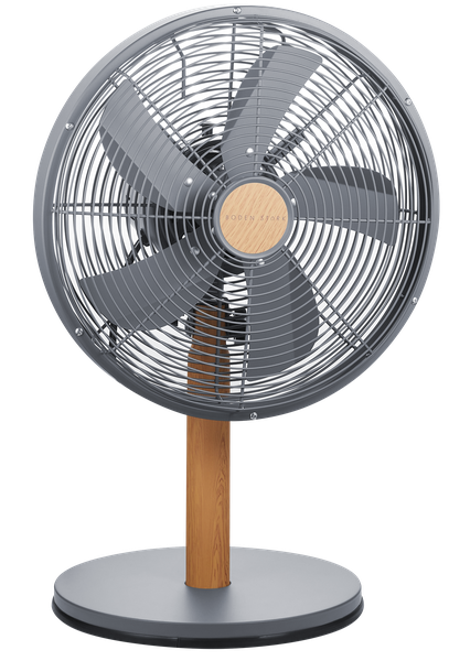 Boden Stark 30 cm Oscillating Desk Fan - 3-Speed Grey/Wood Finish Table Fan