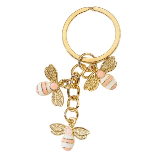 Mini Bee Charm Keychain - Gold and Pink