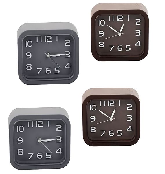 Bulk Pack x 4 Clock Alarm Quartz Plastic Square 10x12cm .